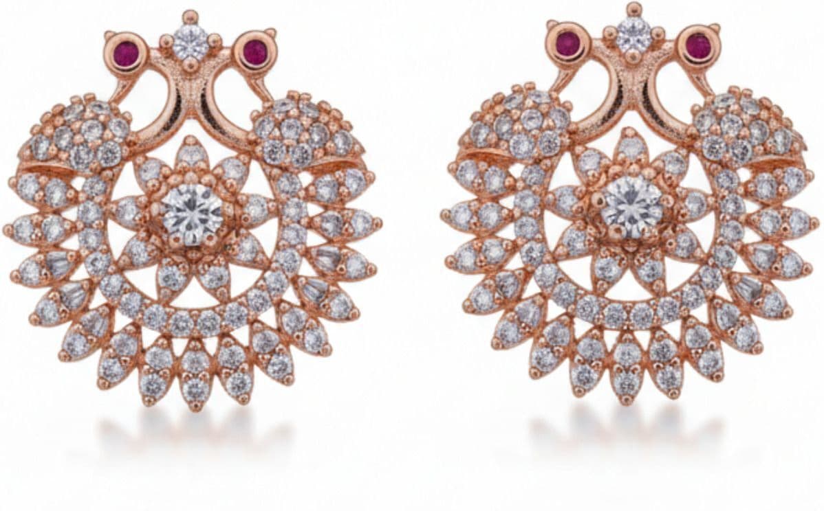 Forevershine Anti Tarnish Rose Gold Floral Stud Earrings With Cubic Zirconia And Ruby Accent | Sunburst Flower Design Elegant Lightweight Jewellery Gift For Women & Girls - Image 4