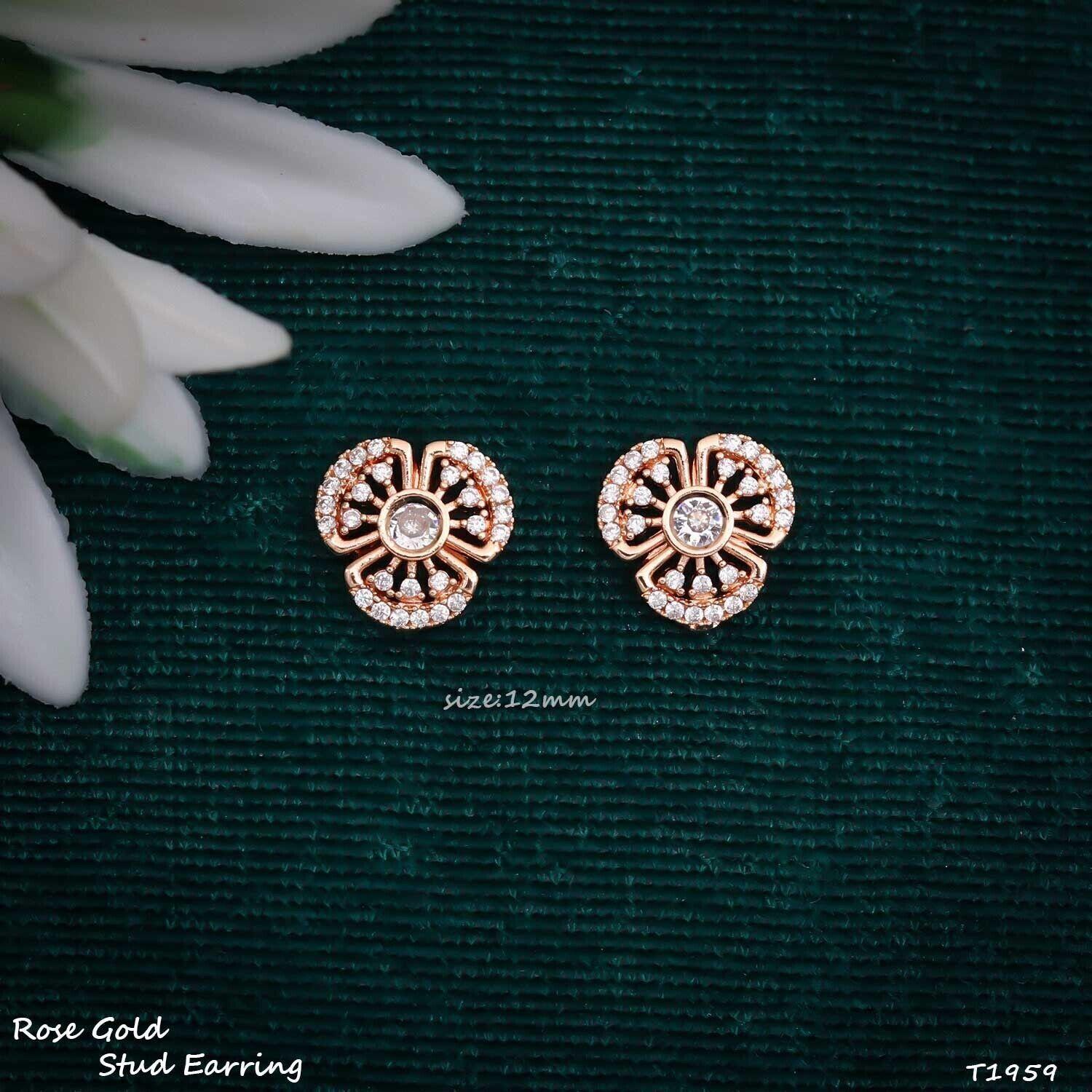 Forevershine Anti Tarnish Rose Gold Floral Stud Earrings, Diamond Studded, Pansy Flower Design|lightweight|gift For Her|skin Friendly & Hypoallergenic|stylish Jewelry For Women & Girls - Image 3