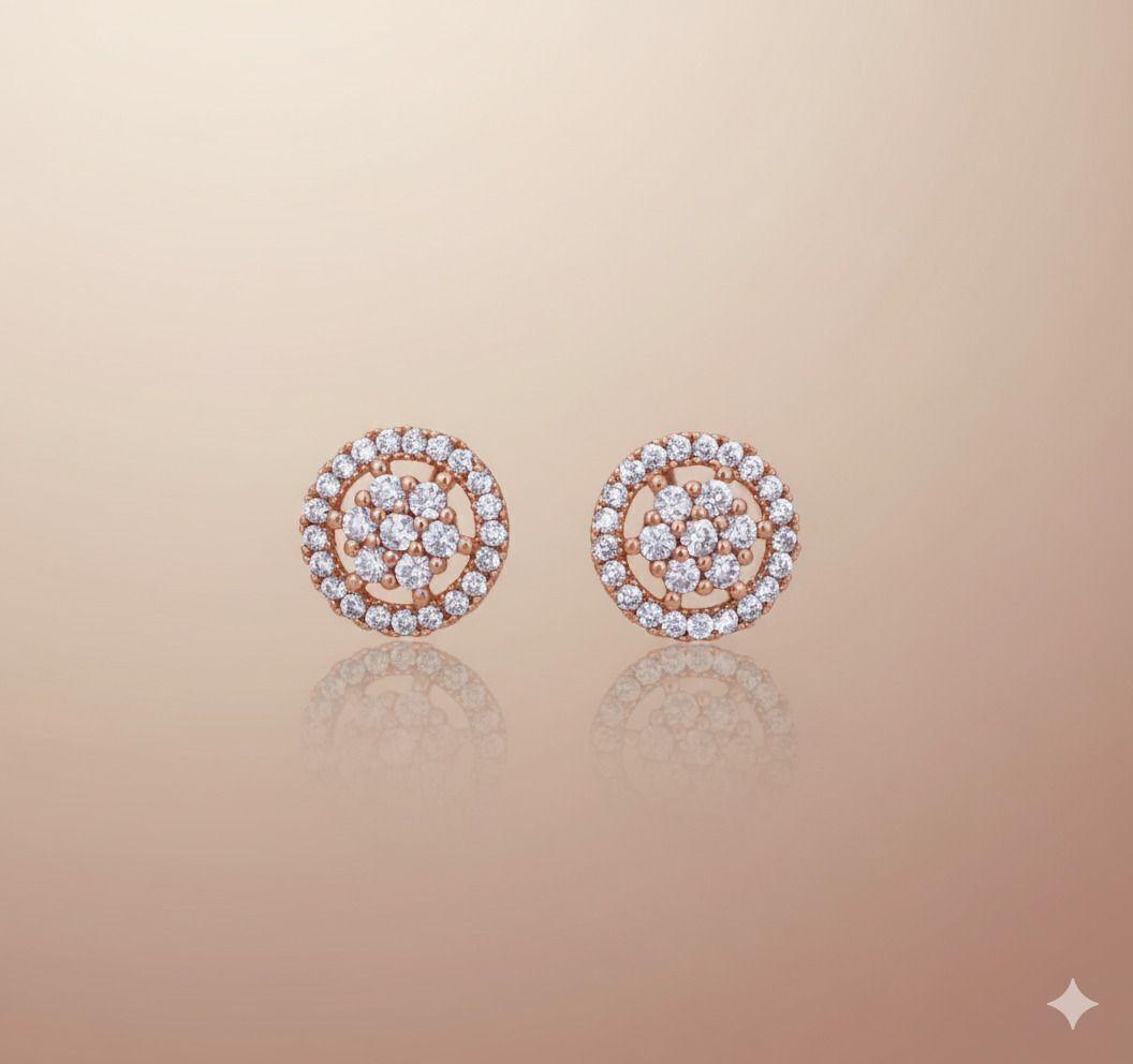 Forevershine Anti Tarnish Rose Gold Plated Round Stud Earrings With Cubic Zirconia, Halo Design, Cluster Setting|lightweight|gift For Her|for Women & Girls