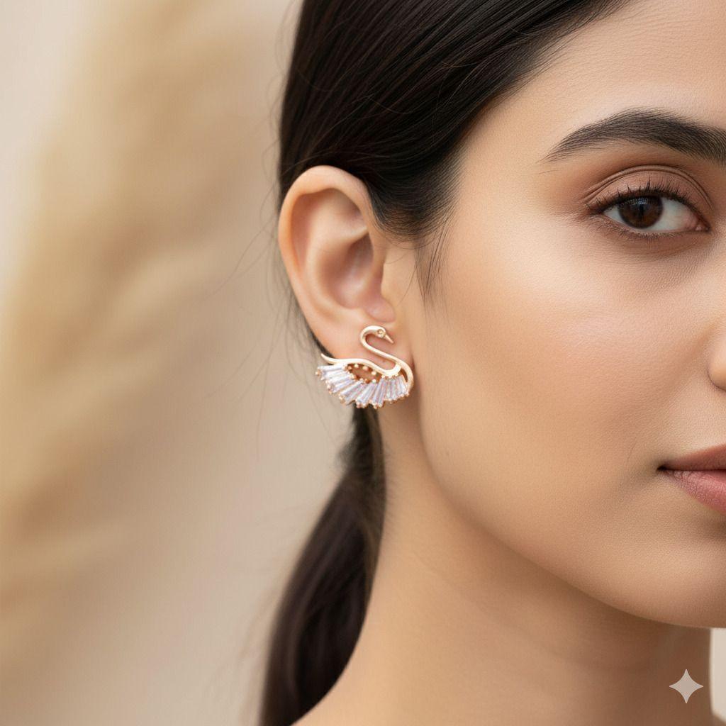 Forevershine Anti Tarnish Swan Stud Earrings, Rose Gold, Cubic Zirconia Crystals, Elegant Design|lightweight|gift For Her|skin Friendly & Hypoallergenic|stylish Jewelry For Women & Girls - Image 2