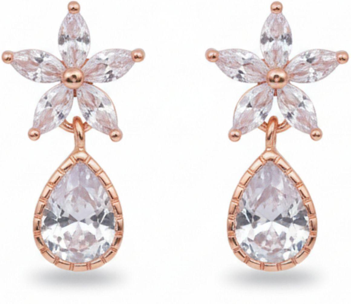 Forevershine Anti Tarnish Rose Gold Flower Drop Earrings, Cubic Zirconia, Teardrop Design, Floral Stud Dangle|lightweight|gift For Her|skin Friendly & Hypoallergenic|stylish Jewelry For Women & Girls - Image 4