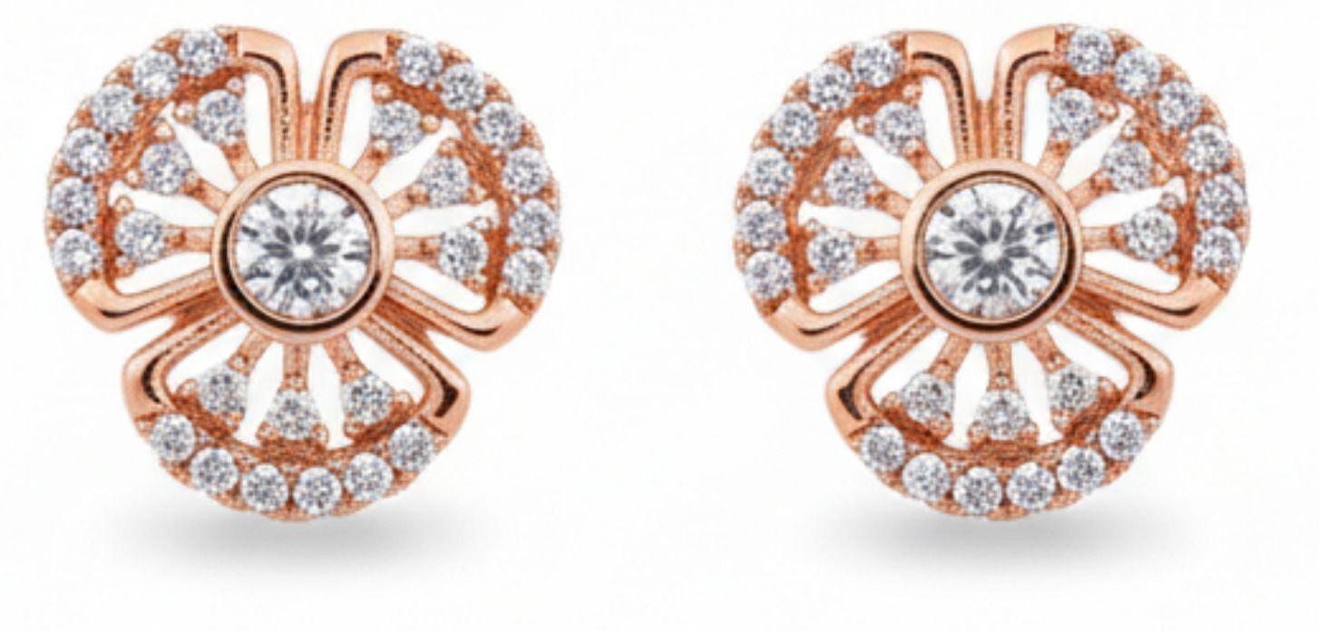 Forevershine Anti Tarnish Rose Gold Floral Stud Earrings, Diamond Studded, Pansy Flower Design|lightweight|gift For Her|skin Friendly & Hypoallergenic|stylish Jewelry For Women & Girls - Image 4