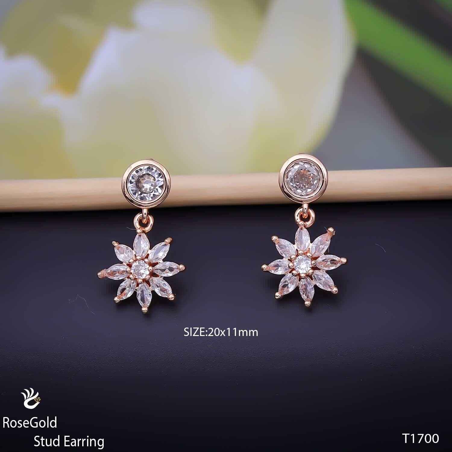 Forevershine Anti Tarnish Rose Gold Flower Stud Earrings, Cubic Zirconia Drop Dangle, Bezel Setting, Snowflake Design|lightweight|gift For Her|for Women & Girls - Image 3