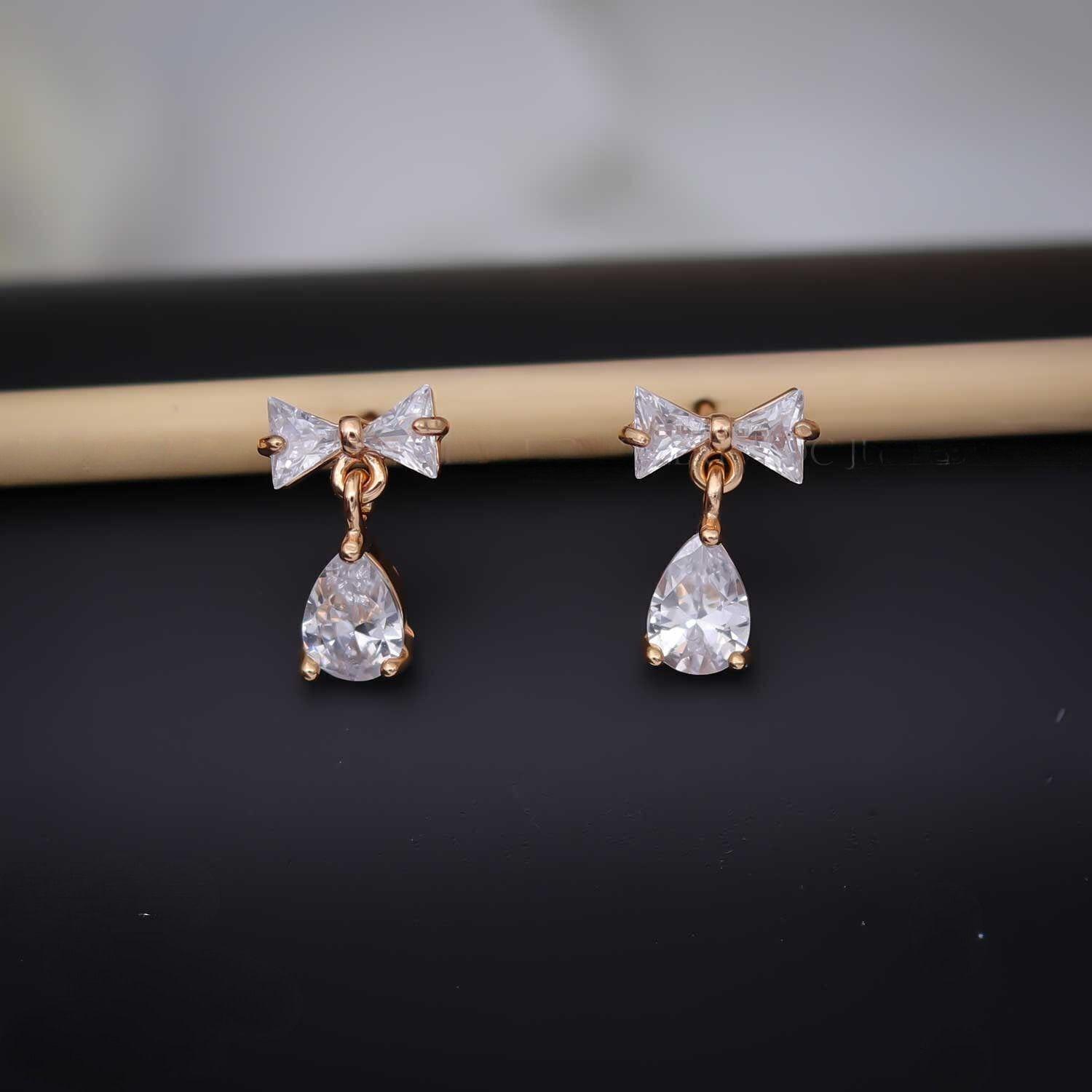 Forevershine Anti Tarnish Rose Gold Bow Earrings With Teardrop Dangle, Cubic Zirconia Crystal Studs|lightweight|gift For Her|skin Friendly & Hypoallergenic|stylish Jewelry For Women & Girls - Image 3