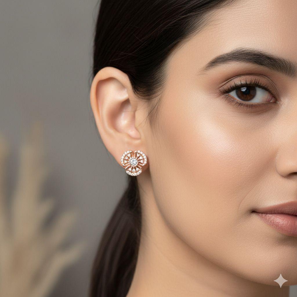 Forevershine Anti Tarnish Rose Gold Floral Stud Earrings, Diamond Studded, Pansy Flower Design|lightweight|gift For Her|skin Friendly & Hypoallergenic|stylish Jewelry For Women & Girls - Image 2