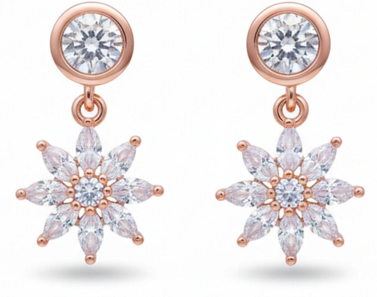 Forevershine Anti Tarnish Rose Gold Flower Stud Earrings, Cubic Zirconia Drop Dangle, Bezel Setting, Snowflake Design|lightweight|gift For Her|for Women & Girls - Image 4