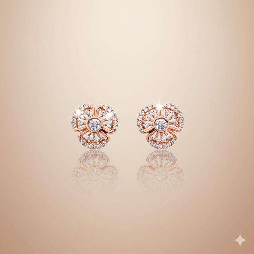 Forevershine Anti Tarnish Rose Gold Floral Stud Earrings, Diamond Studded, Pansy Flower Design|lightweight|gift For Her|skin Friendly & Hypoallergenic|stylish Jewelry For Women & Girls