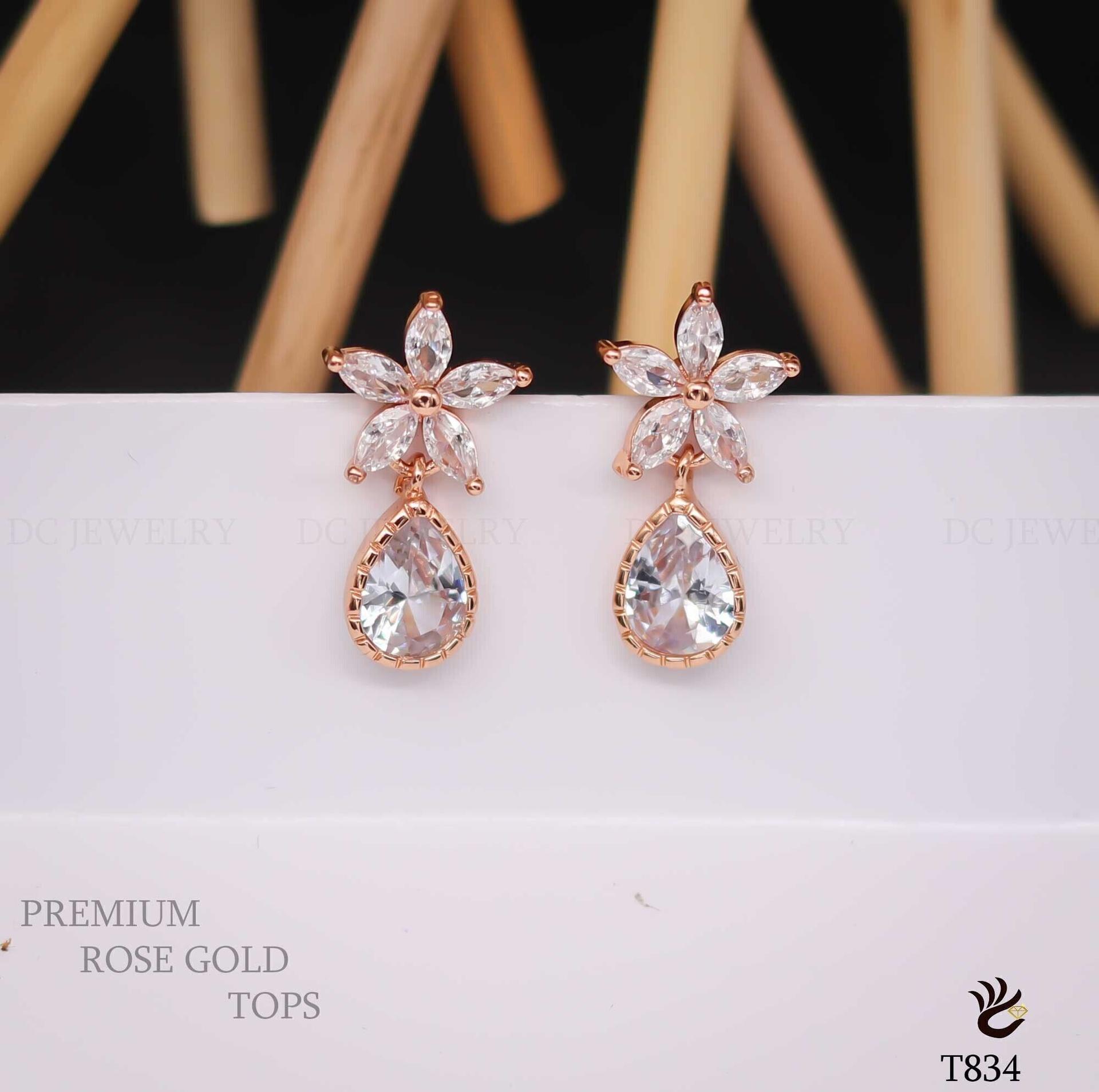 Forevershine Anti Tarnish Rose Gold Flower Drop Earrings, Cubic Zirconia, Teardrop Design, Floral Stud Dangle|lightweight|gift For Her|skin Friendly & Hypoallergenic|stylish Jewelry For Women & Girls - Image 3
