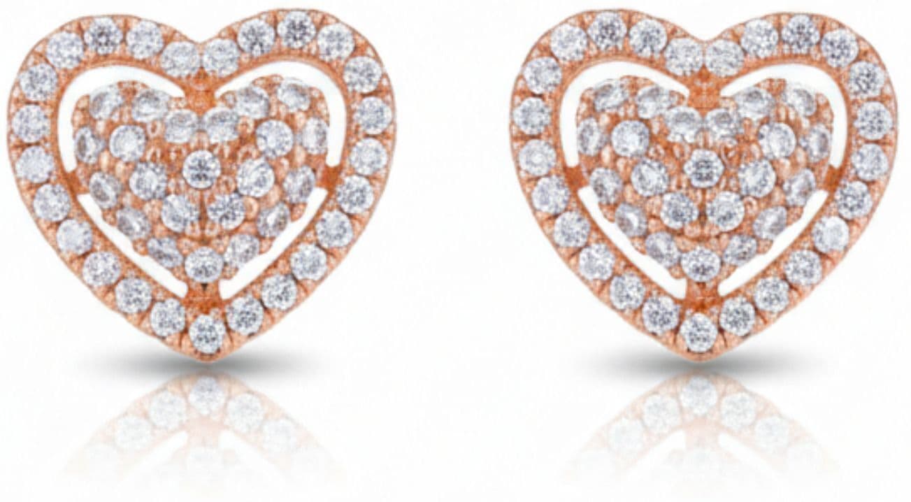 Forevershine Anti Tarnish Rose Gold Heart Stud Earrings, Pave Diamond Design, Layered Heart Shape|lightweight|gift For Her|skin Friendly & Hypoallergenic|stylish Jewelry For Women & Girls - Image 4
