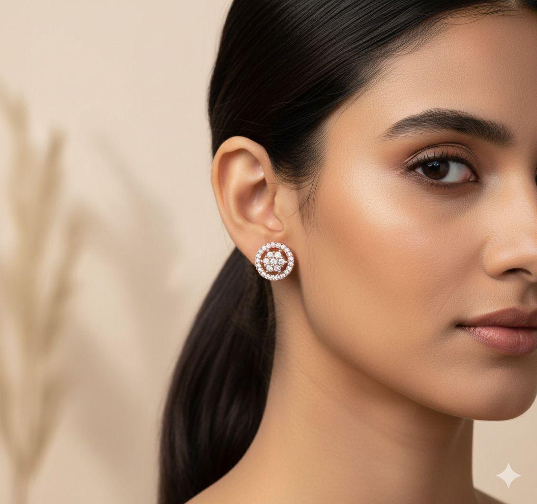 Forevershine Anti Tarnish Rose Gold Plated Round Stud Earrings With Cubic Zirconia, Halo Design, Cluster Setting|lightweight|gift For Her|for Women & Girls - Image 2