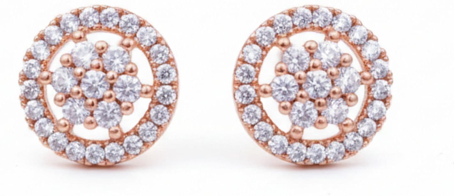 Forevershine Anti Tarnish Rose Gold Plated Round Stud Earrings With Cubic Zirconia, Halo Design, Cluster Setting|lightweight|gift For Her|for Women & Girls - Image 4