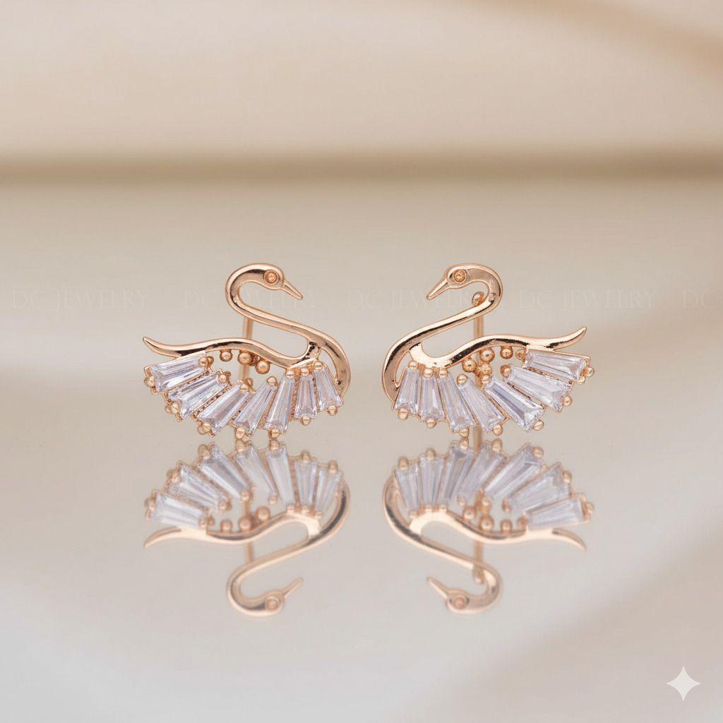 Forevershine Anti Tarnish Swan Stud Earrings, Rose Gold, Cubic Zirconia Crystals, Elegant Design|lightweight|gift For Her|skin Friendly & Hypoallergenic|stylish Jewelry For Women & Girls