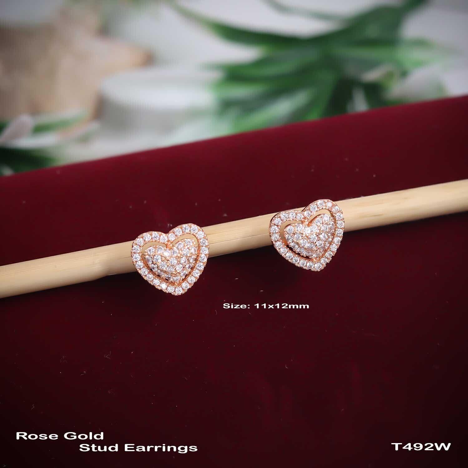 Forevershine Anti Tarnish Rose Gold Heart Stud Earrings, Pave Diamond Design, Layered Heart Shape|lightweight|gift For Her|skin Friendly & Hypoallergenic|stylish Jewelry For Women & Girls - Image 3