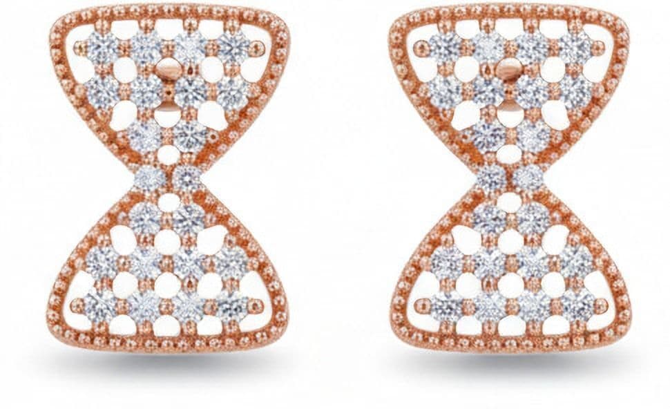 Forevershine Anti Tarnish Rose Gold Diamond Stud Earrings, Hourglass Shape, Pave Setting, White Stones|lightweight|gift For Her|skin Friendly & Hypoallergenic|stylish Jewelry For Women & Girls - Image 4