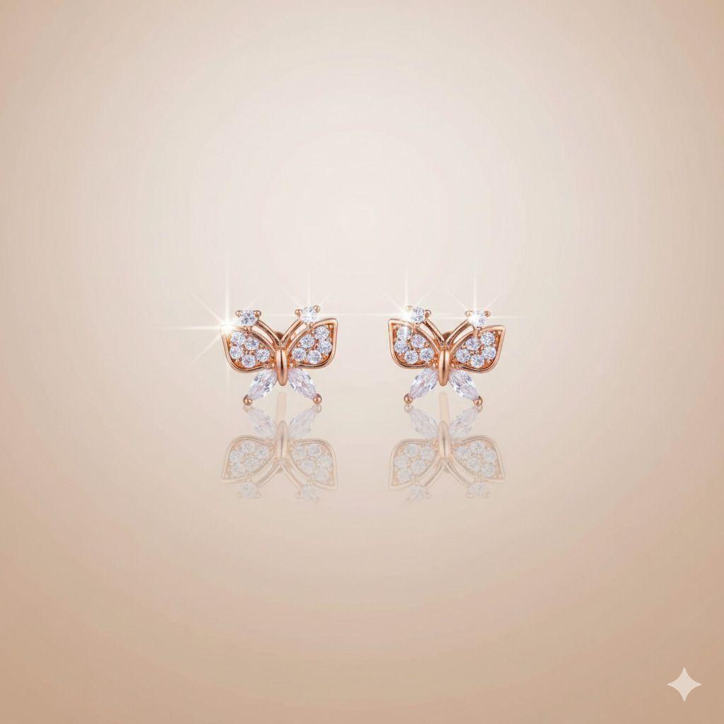 Forevershine Anti Tarnish Rose Gold Butterfly Stud Earrings With Cubic Zirconia Stones, Crystal Embellished|lightweight|gift For Her|skin Friendly & Hypoallergenic|stylish Jewelry For Women & Girls