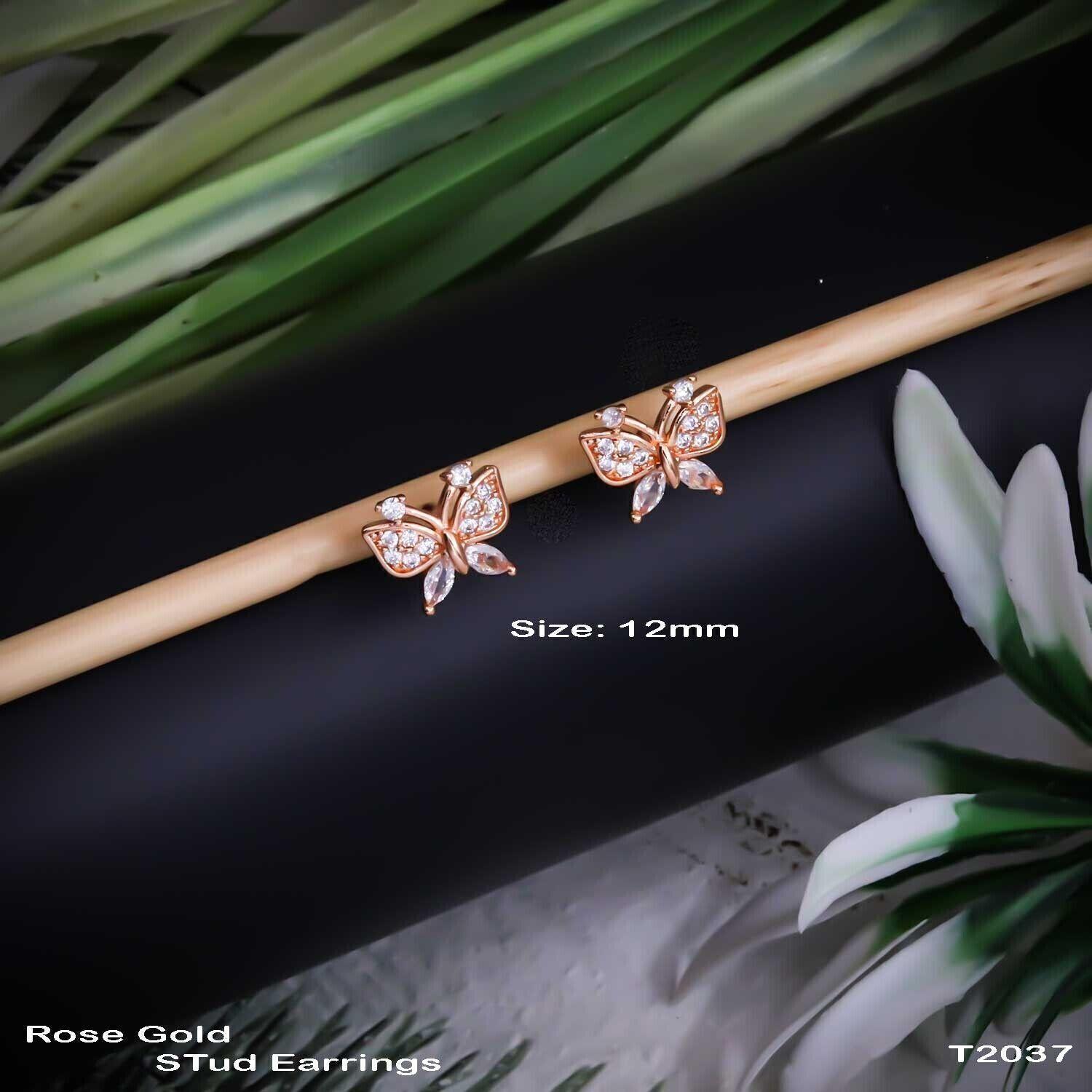 Forevershine Anti Tarnish Rose Gold Butterfly Stud Earrings With Cubic Zirconia Stones, Crystal Embellished|lightweight|gift For Her|skin Friendly & Hypoallergenic|stylish Jewelry For Women & Girls - Image 3