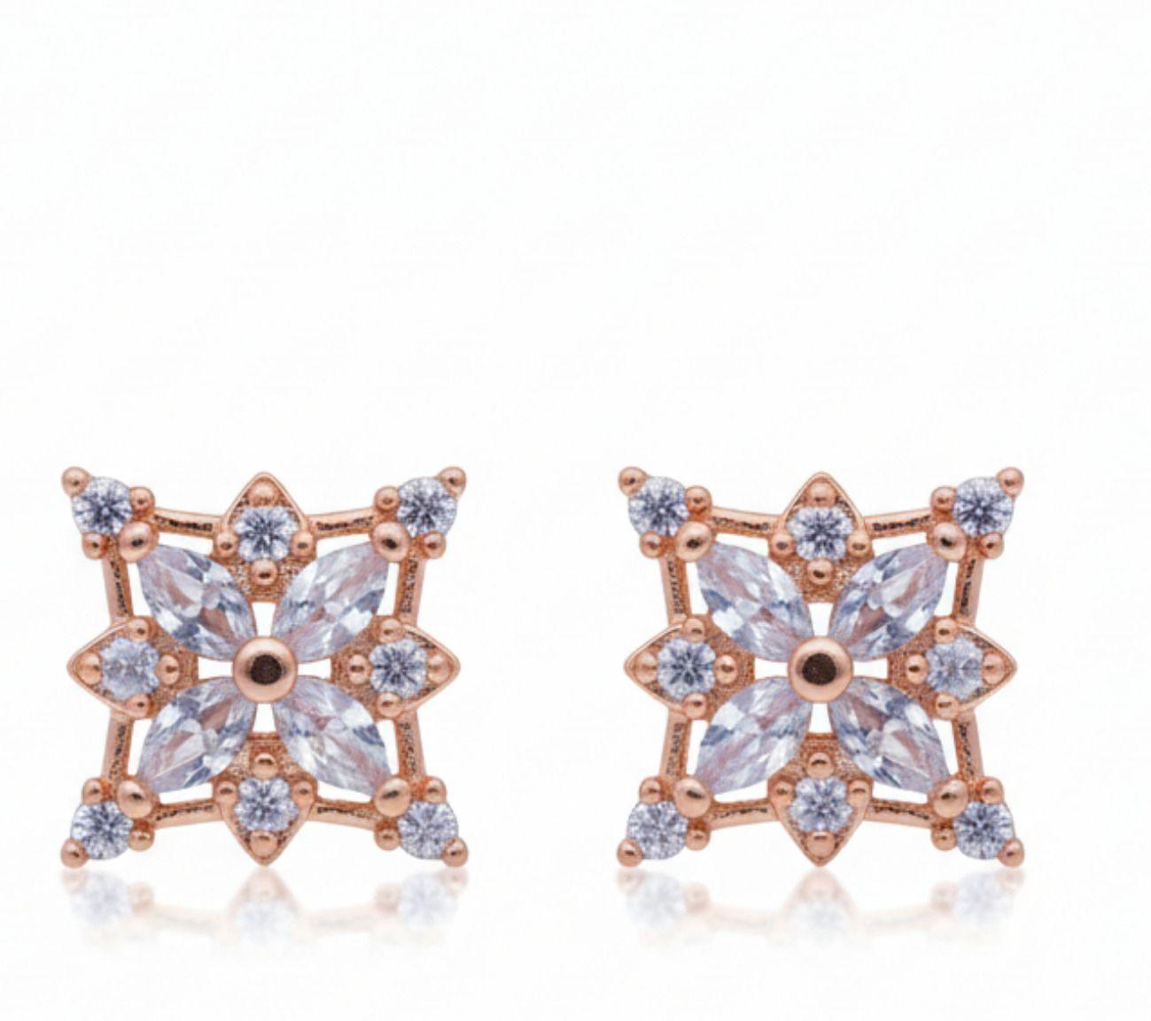 Forevershine Anti Tarnish Rose Gold Stud Earrings, Cubic Zirconia, Flower Design, Marquise Cut Stones|lightweight|gift For Her|skin Friendly & Hypoallergenic|stylish Jewelry For Women & Girls - Image 4