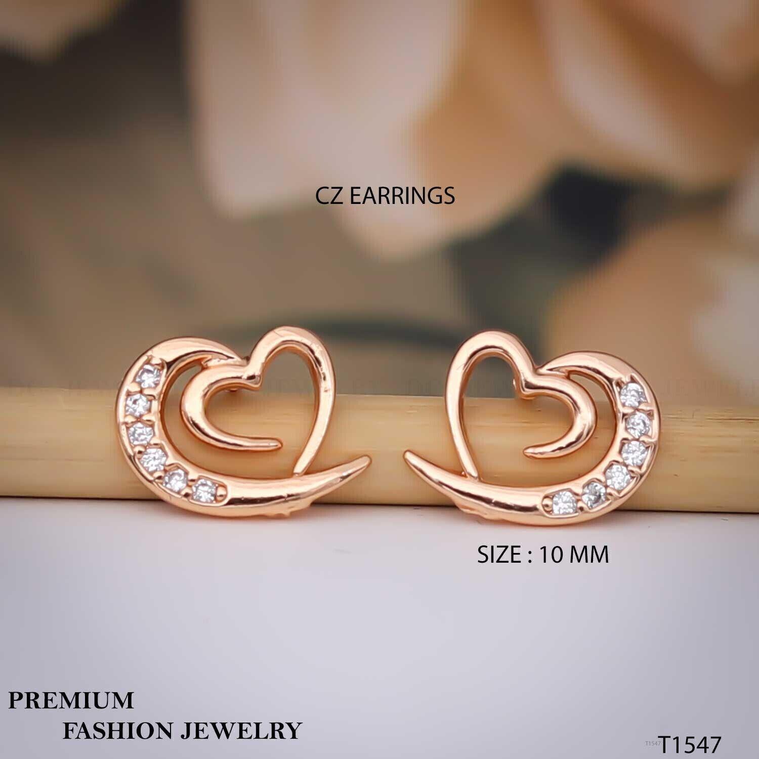 Forevershine Anti Tarnish Rose Gold Heart Stud Earrings With Cubic Zirconia Stones, Double Heart Design|lightweight|gift For Her|skin Friendly & Hypoallergenic|stylish Jewelry For Women & Girls - Image 3