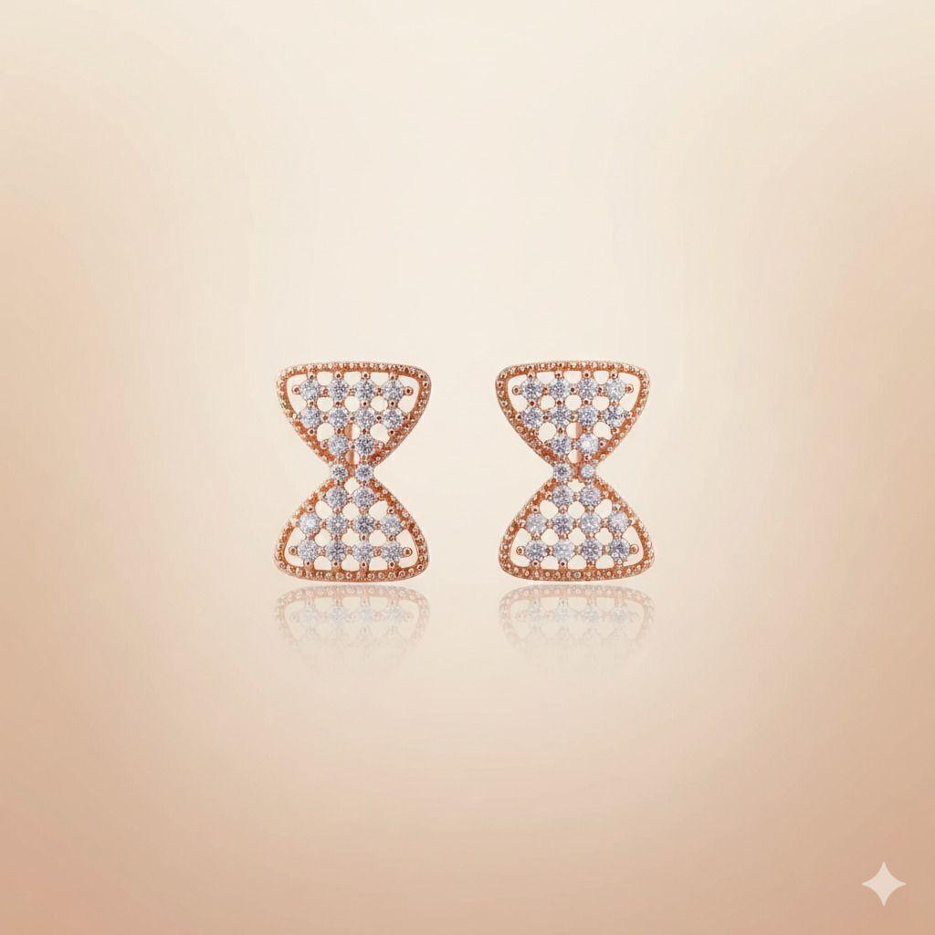 Forevershine Anti Tarnish Rose Gold Diamond Stud Earrings, Hourglass Shape, Pave Setting, White Stones|lightweight|gift For Her|skin Friendly & Hypoallergenic|stylish Jewelry For Women & Girls