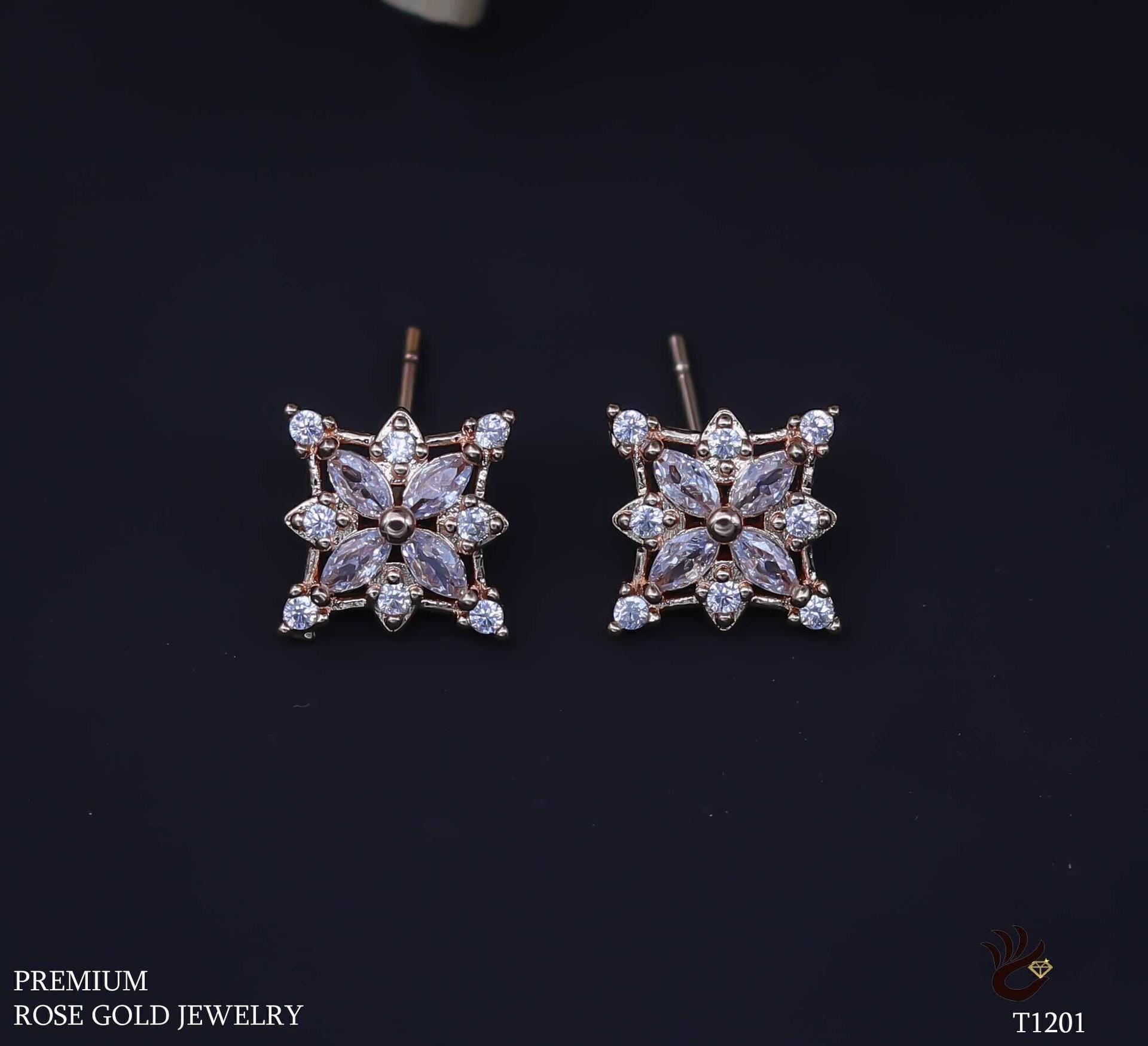 Forevershine Anti Tarnish Rose Gold Stud Earrings, Cubic Zirconia, Flower Design, Marquise Cut Stones|lightweight|gift For Her|skin Friendly & Hypoallergenic|stylish Jewelry For Women & Girls - Image 3