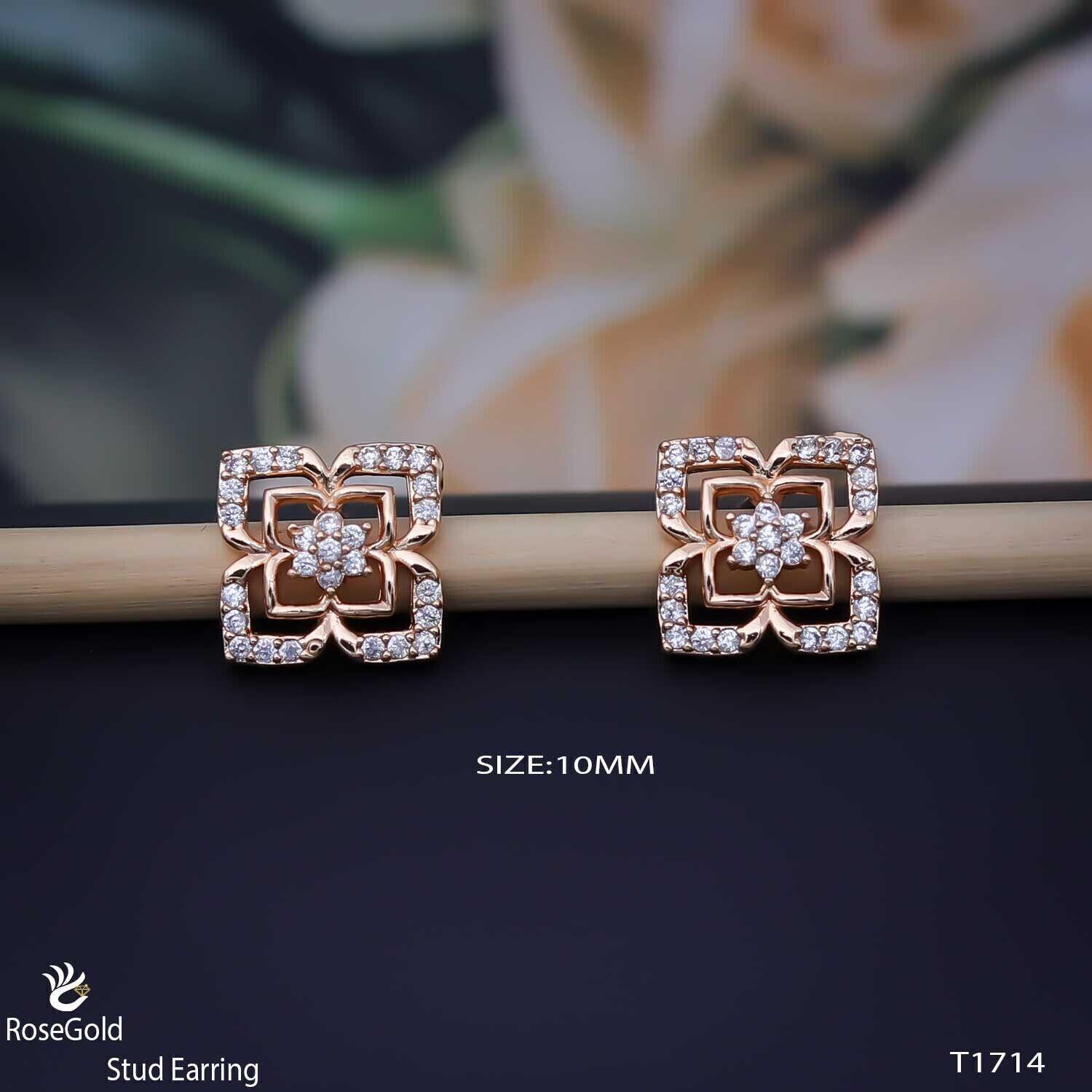 Forevershine Anti Tarnish Rose Gold Floral Stud Earrings With Crystal Stones, Square Design, Layered Flower Pattern|lightweight|gift For Her|for Women & Girls - Image 3
