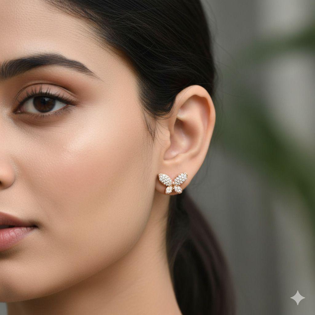 Forevershine Anti Tarnish Butterfly Stud Earrings, Rose Gold, Pave Crystal Stones, Elegant Design|lightweight|gift For Her|skin Friendly & Hypoallergenic|stylish Jewelry For Women & Girls - Image 2