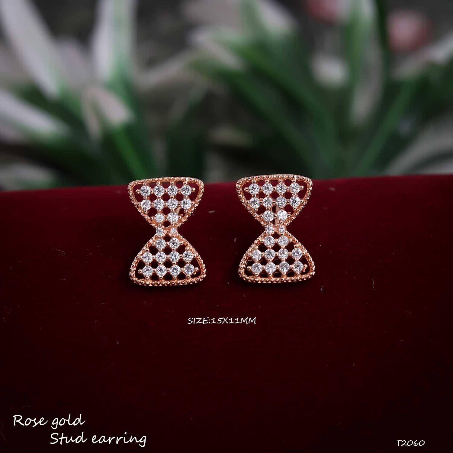 Forevershine Anti Tarnish Rose Gold Diamond Stud Earrings, Hourglass Shape, Pave Setting, White Stones|lightweight|gift For Her|skin Friendly & Hypoallergenic|stylish Jewelry For Women & Girls - Image 3