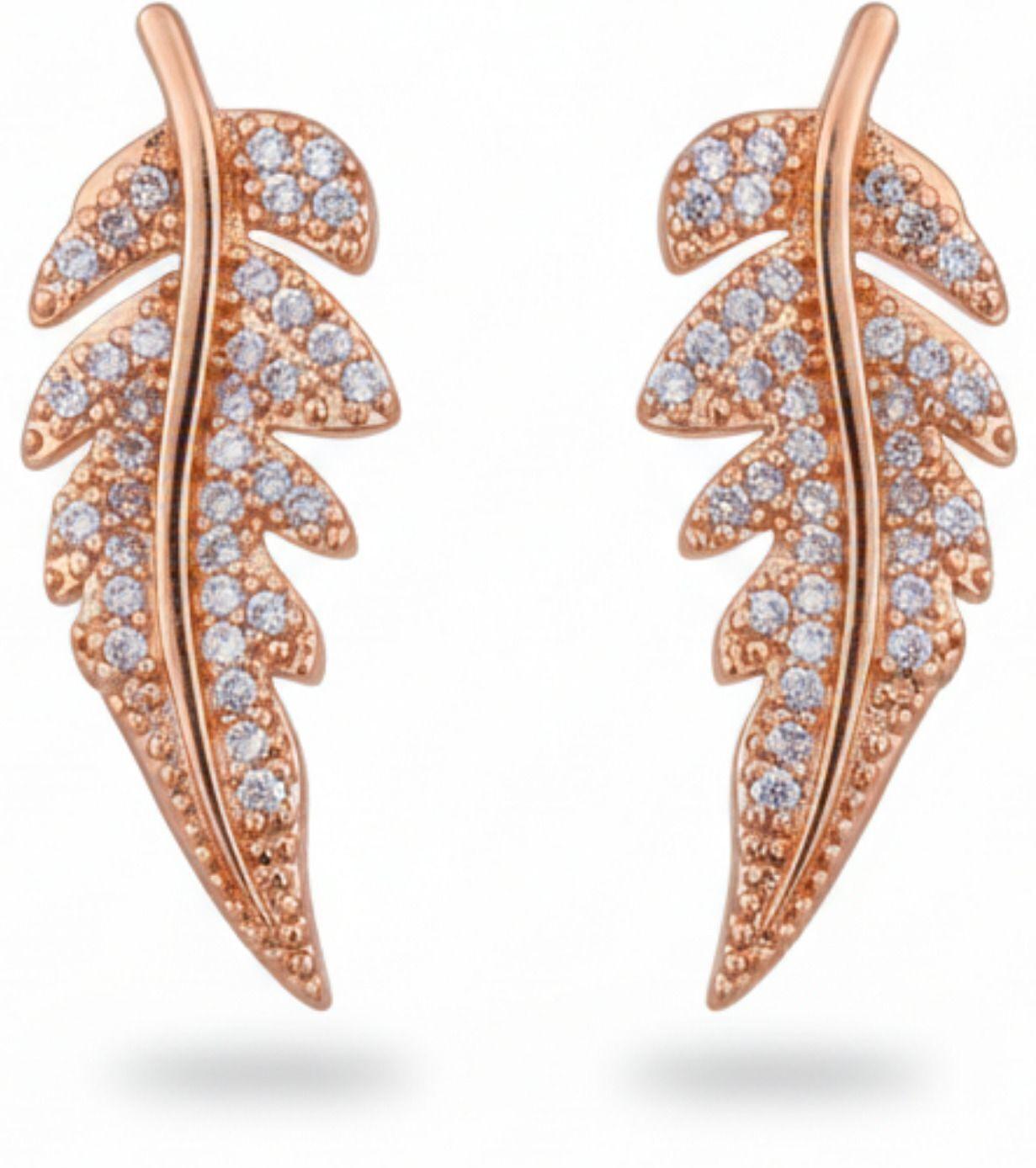 Forevershine Anti Tarnish Rose Gold Leaf Earrings With Cubic Zirconia, Feather Design, Stud Style|lightweight|gift For Her|skin Friendly & Hypoallergenic|stylish Jewelry For Women & Girls - Image 4