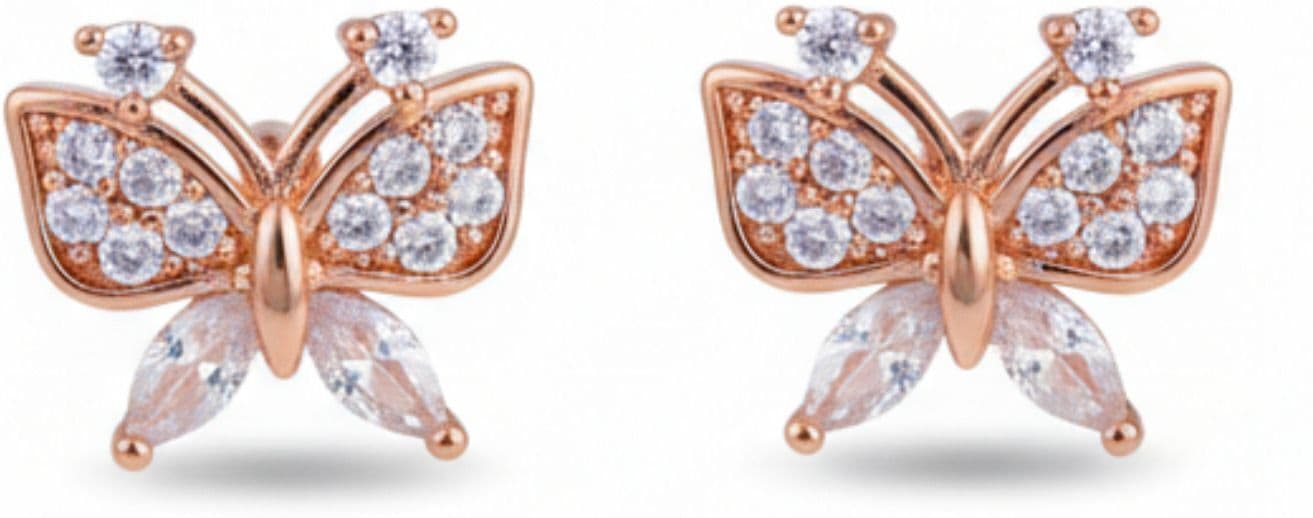 Forevershine Anti Tarnish Rose Gold Butterfly Stud Earrings With Cubic Zirconia Stones, Crystal Embellished|lightweight|gift For Her|skin Friendly & Hypoallergenic|stylish Jewelry For Women & Girls - Image 4