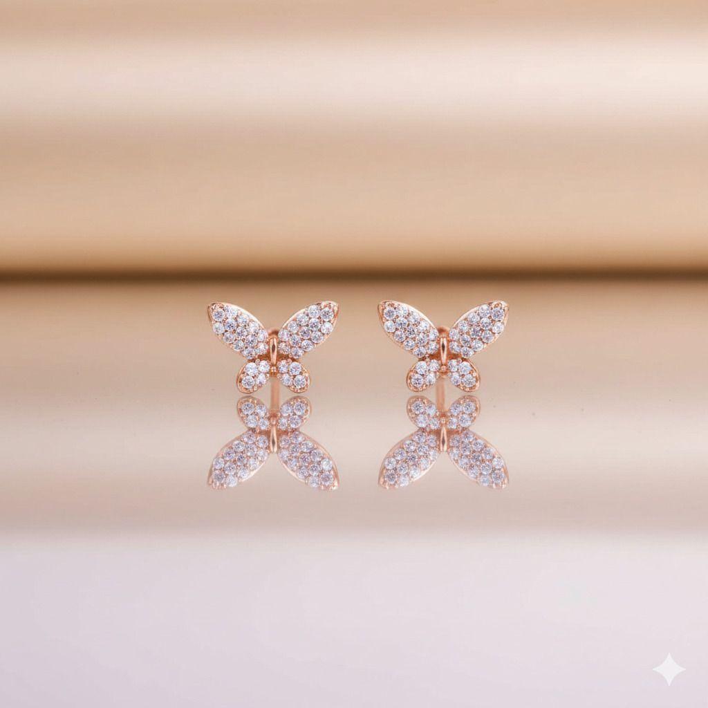Forevershine Anti Tarnish Butterfly Stud Earrings, Rose Gold, Pave Crystal Stones, Elegant Design|lightweight|gift For Her|skin Friendly & Hypoallergenic|stylish Jewelry For Women & Girls