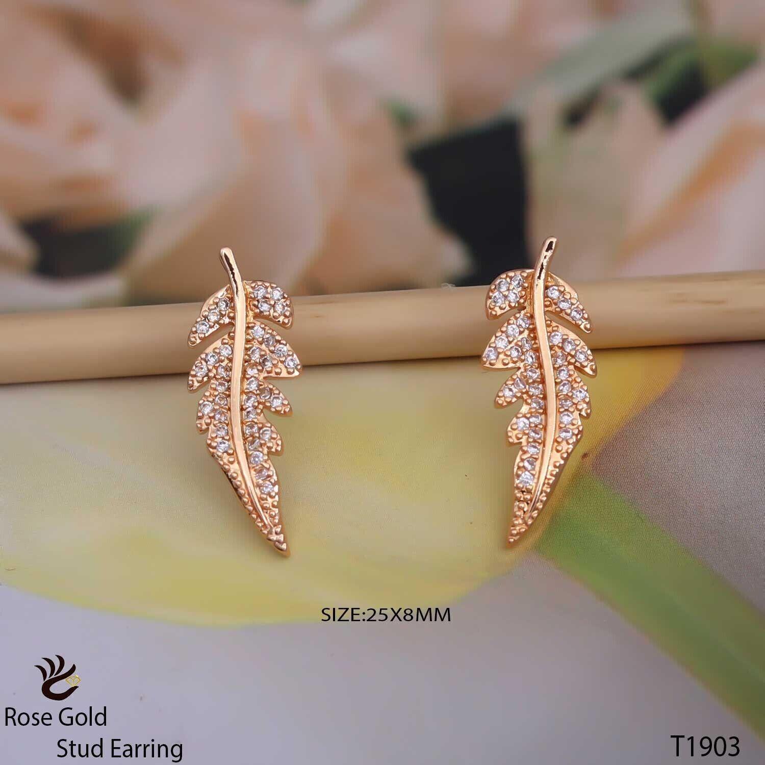 Forevershine Anti Tarnish Rose Gold Leaf Earrings With Cubic Zirconia, Feather Design, Stud Style|lightweight|gift For Her|skin Friendly & Hypoallergenic|stylish Jewelry For Women & Girls - Image 3