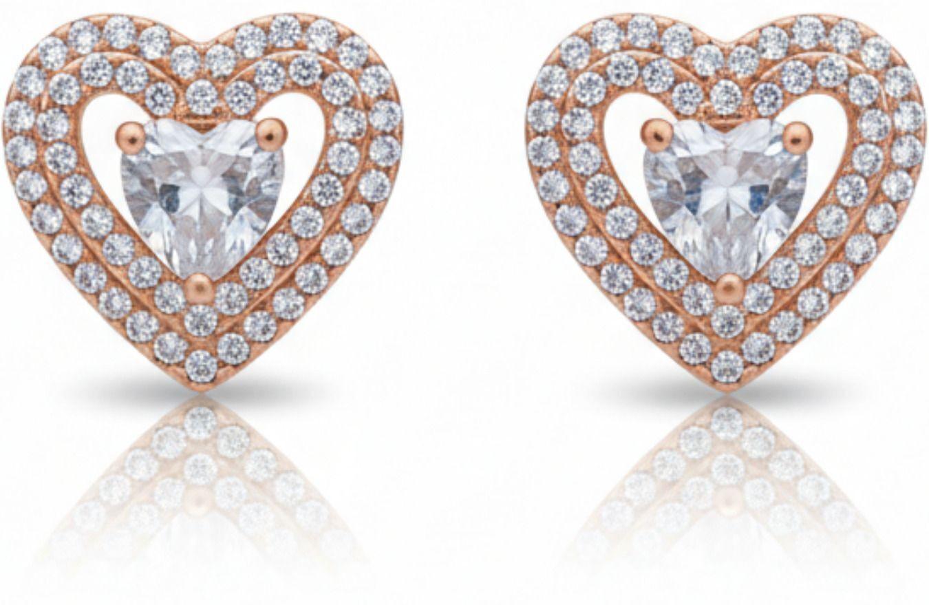 Forevershine Anti Tarnish Rose Gold Heart Stud Earrings, Cubic Zirconia, Double Halo Design|lightweight|gift For Her|skin Friendly & Hypoallergenic|stylish Jewelry For Women & Girls - Image 4