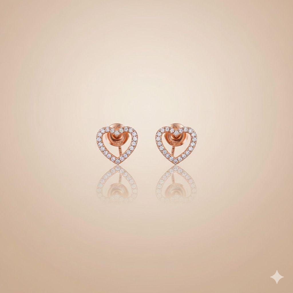 Forevershine Anti Tarnish Rose Gold Heart Stud Earrings, Diamond Accent, Open Heart Design|lightweight|gift For Her|skin Friendly & Hypoallergenic|stylish Jewelry For Women & Girls