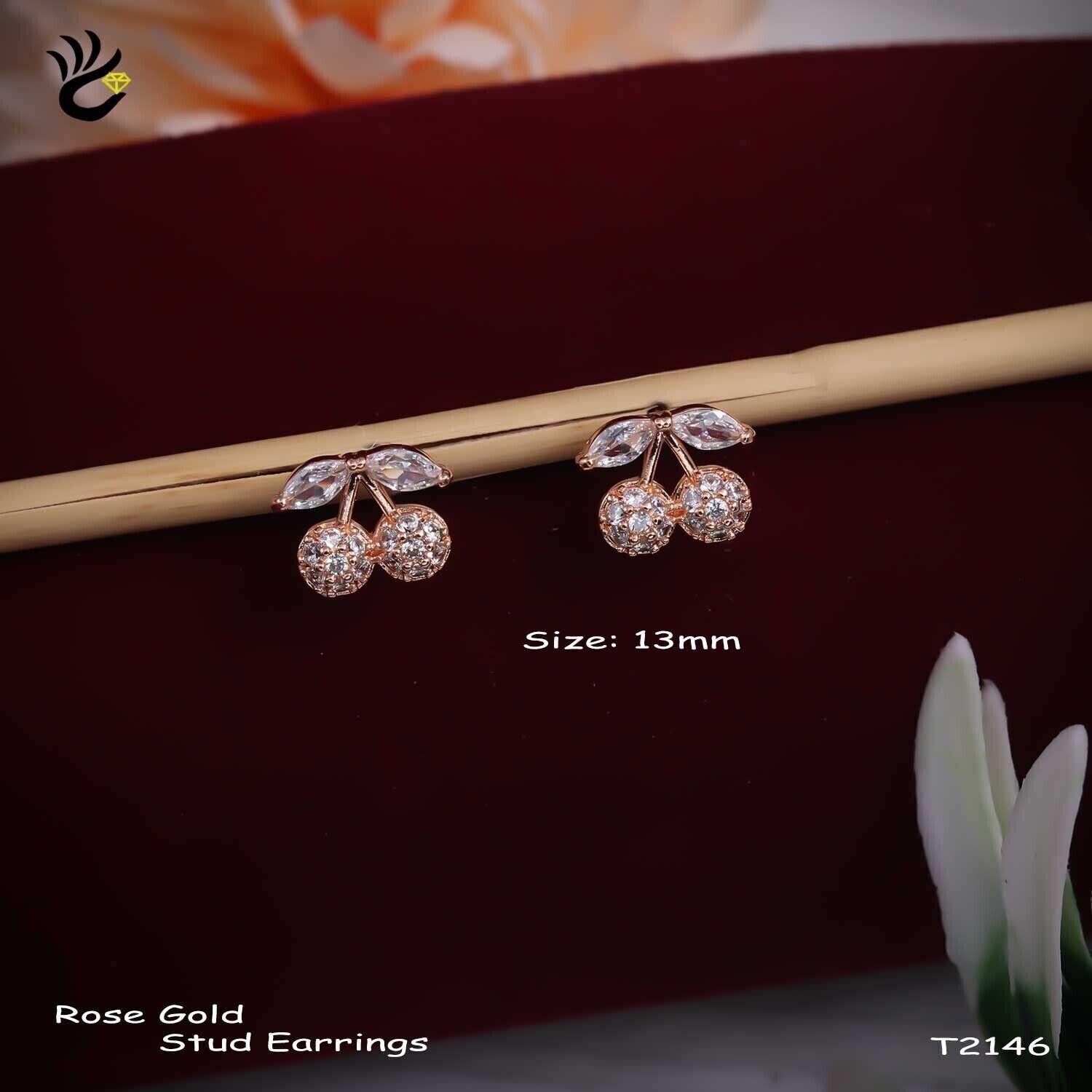 Forevershine Anti Tarnish Rose Gold Cherry Stud Earrings, Cubic Zirconia, Fruit Design, Pave Setting|lightweight|gift For Her|skin Friendly & Hypoallergenic|stylish Jewelry For Women & Girls - Image 3
