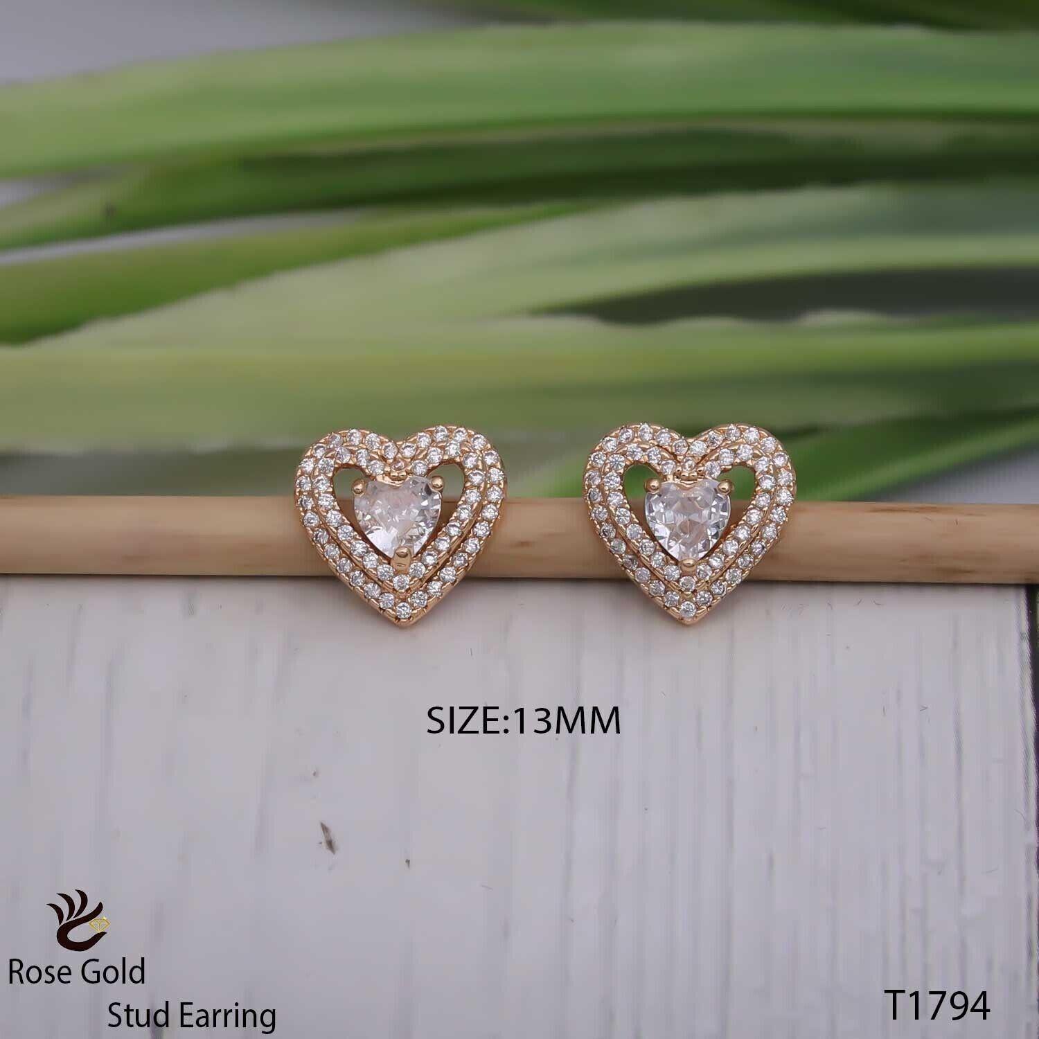 Forevershine Anti Tarnish Rose Gold Heart Stud Earrings, Cubic Zirconia, Double Halo Design|lightweight|gift For Her|skin Friendly & Hypoallergenic|stylish Jewelry For Women & Girls - Image 3