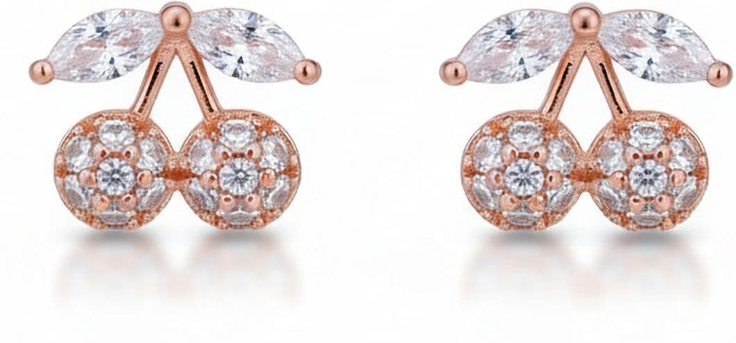 Forevershine Anti Tarnish Rose Gold Cherry Stud Earrings, Cubic Zirconia, Fruit Design, Pave Setting|lightweight|gift For Her|skin Friendly & Hypoallergenic|stylish Jewelry For Women & Girls - Image 4