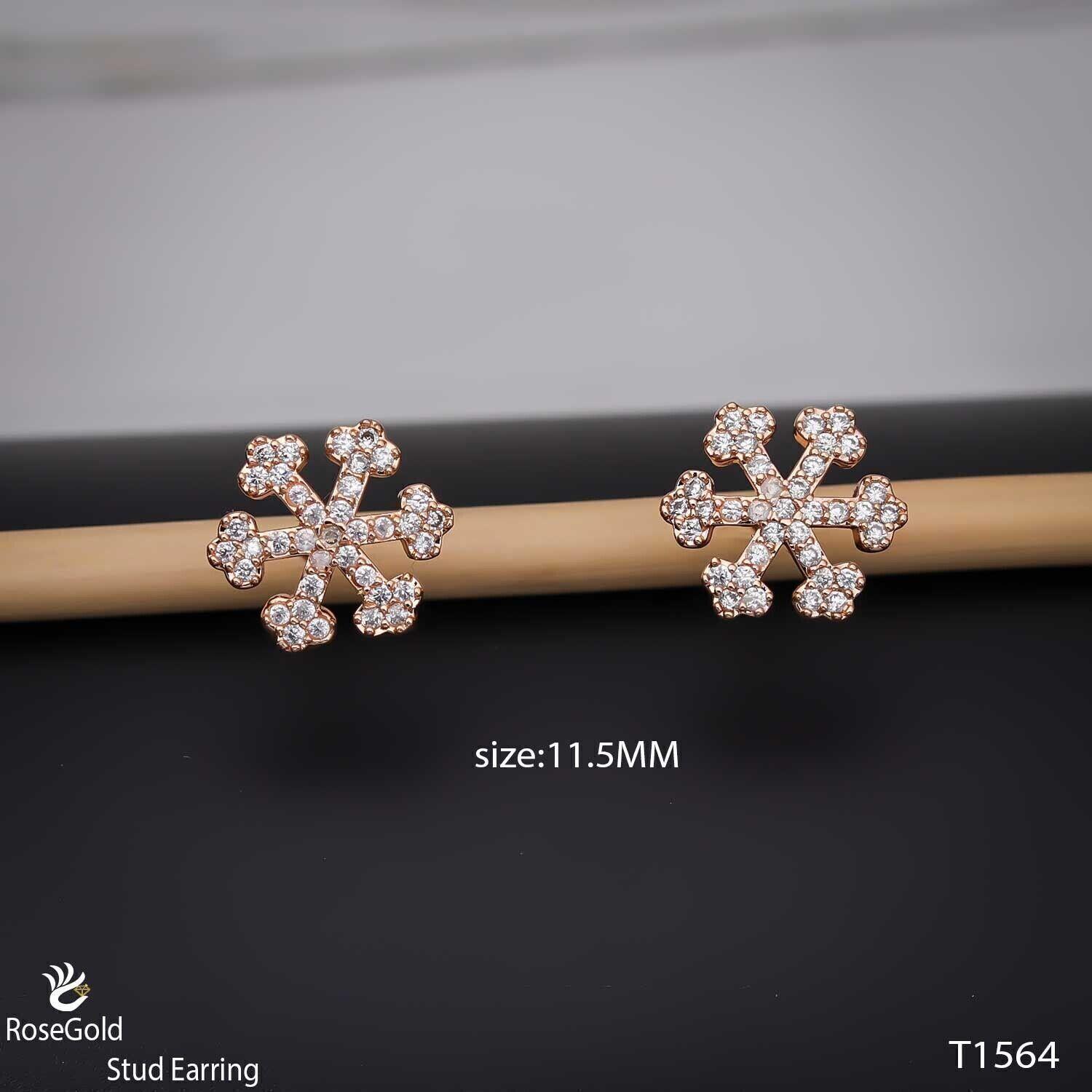 Forevershine Anti Tarnish Rose Gold Snowflake Stud Earrings, Cubic Zirconia, Winter Theme, Crystal Embellished|lightweight|gift For Her|skin Friendly & Hypoallergenic|stylish Jewelry For Women & Girls - Image 3