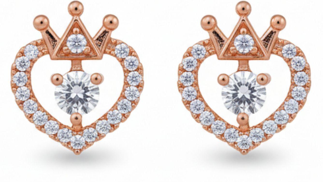 Forevershine Anti Tarnish Rose Gold Heart Crown Stud Earrings, Crystal Embellished, Princess Design|lightweight|gift For Her|skin Friendly & Hypoallergenic|stylish Jewelry For Women & Girls - Image 4