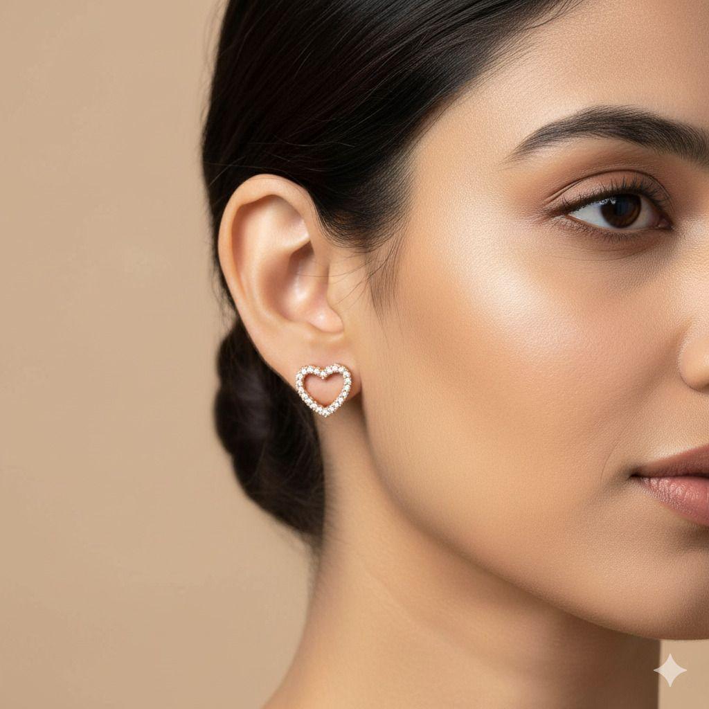Forevershine Anti Tarnish Rose Gold Heart Stud Earrings, Diamond Accent, Open Heart Design|lightweight|gift For Her|skin Friendly & Hypoallergenic|stylish Jewelry For Women & Girls - Image 2