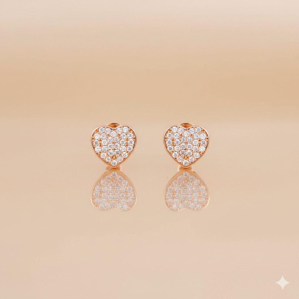 Forevershine Anti Tarnish Rose Gold Heart Stud Earrings, Pavé Crystal, Romantic Design|lightweight|gift For Her|skin Friendly & Hypoallergenic|stylish Jewelry For Women & Girls