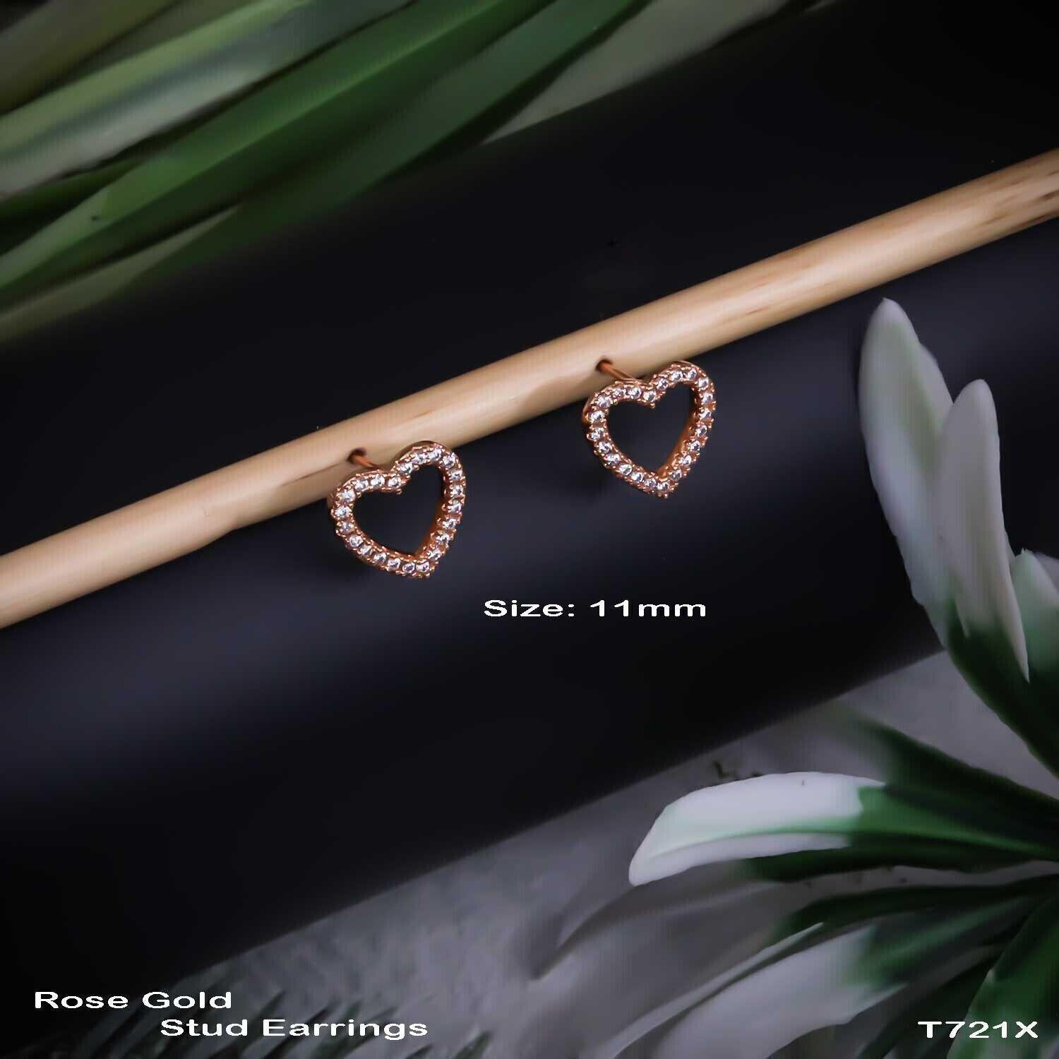 Forevershine Anti Tarnish Rose Gold Heart Stud Earrings, Diamond Accent, Open Heart Design|lightweight|gift For Her|skin Friendly & Hypoallergenic|stylish Jewelry For Women & Girls - Image 3