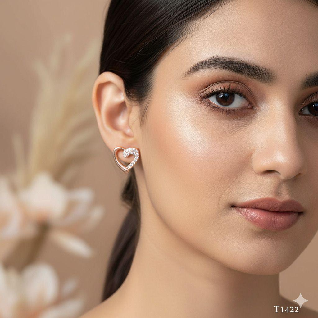 Forevershine Anti Tarnish Rose Gold Heart Stud Earrings With Pavé Diamonds, Open Heart Design|lightweight|gift For Her|skin Friendly & Hypoallergenic|stylish Jewelry For Women & Girls - Image 2