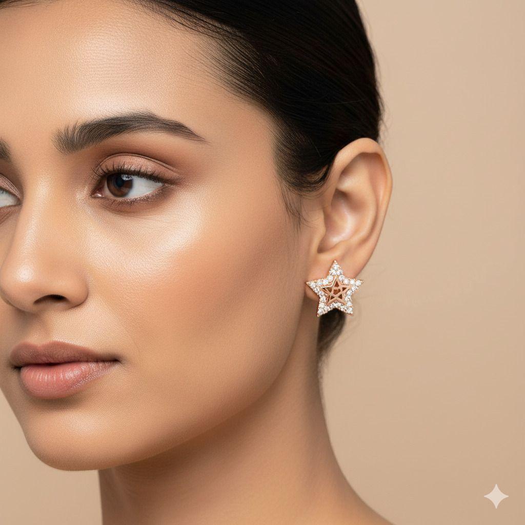 Forevershine Anti Tarnish Rose Gold Star Stud Earrings With Cubic Zirconia, Heart Design, Pave Setting|lightweight|gift For Her|skin Friendly & Hypoallergenic|stylish Jewelry For Women & Girls - Image 3