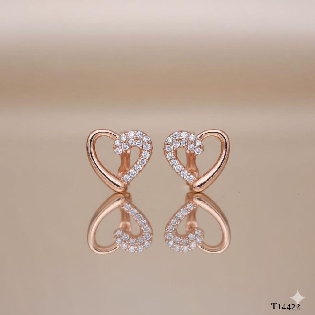 Forevershine Anti Tarnish Rose Gold Heart Stud Earrings With Pavé Diamonds, Open Heart Design|lightweight|gift For Her|skin Friendly & Hypoallergenic|stylish Jewelry For Women & Girls