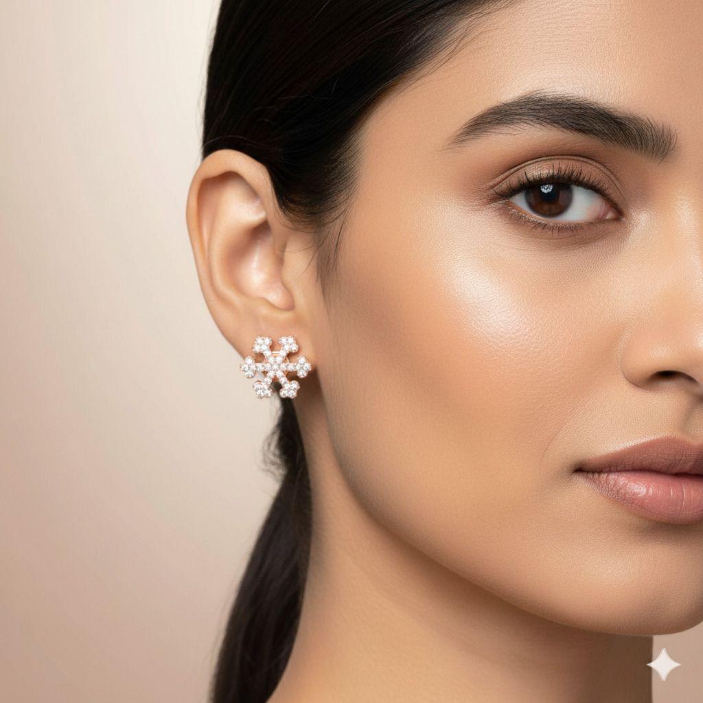 Forevershine Anti Tarnish Rose Gold Snowflake Stud Earrings, Cubic Zirconia, Winter Theme, Crystal Embellished|lightweight|gift For Her|skin Friendly & Hypoallergenic|stylish Jewelry For Women & Girls - Image 2