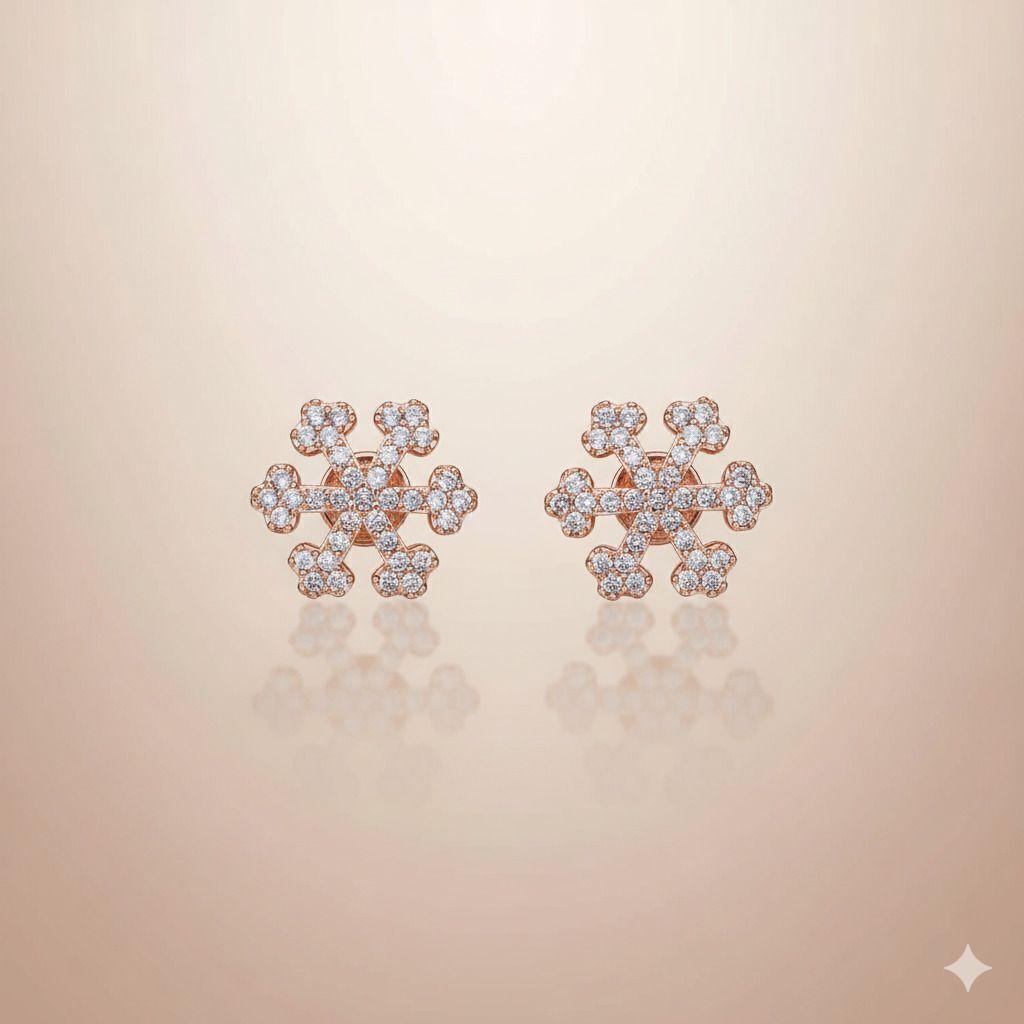 Forevershine Anti Tarnish Rose Gold Snowflake Stud Earrings, Cubic Zirconia, Winter Theme, Crystal Embellished|lightweight|gift For Her|skin Friendly & Hypoallergenic|stylish Jewelry For Women & Girls