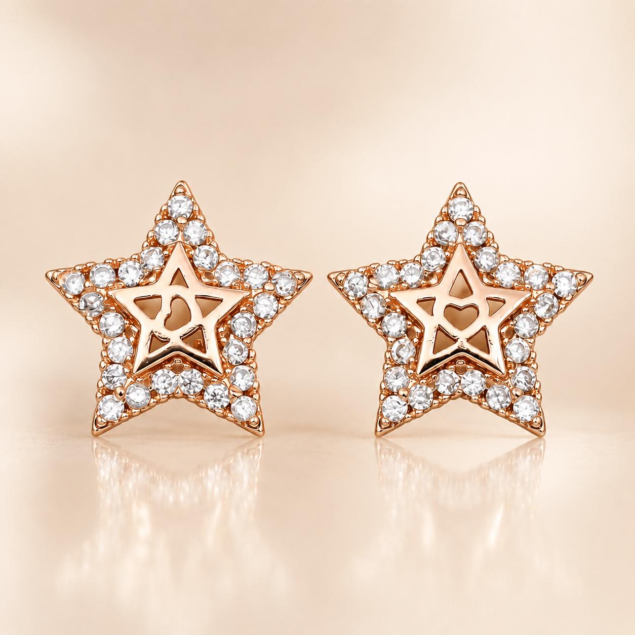 Forevershine Anti Tarnish Rose Gold Star Stud Earrings With Cubic Zirconia, Heart Design, Pave Setting|lightweight|gift For Her|skin Friendly & Hypoallergenic|stylish Jewelry For Women & Girls