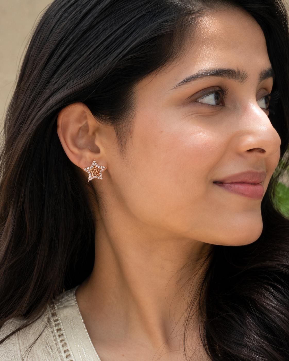 Forevershine Anti Tarnish Rose Gold Star Stud Earrings With Cubic Zirconia, Heart Design, Pave Setting|lightweight|gift For Her|skin Friendly & Hypoallergenic|stylish Jewelry For Women & Girls - Image 4