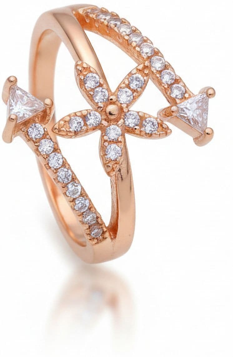 Forevershine Rose Gold Floral Adjustable Finger Ring For Women | Cubic Zirconia Studded Designer Open Ring | Elegant Flower Style Fashion Jewellery For Girls Ladies | Party Gift Accessory - Image 4