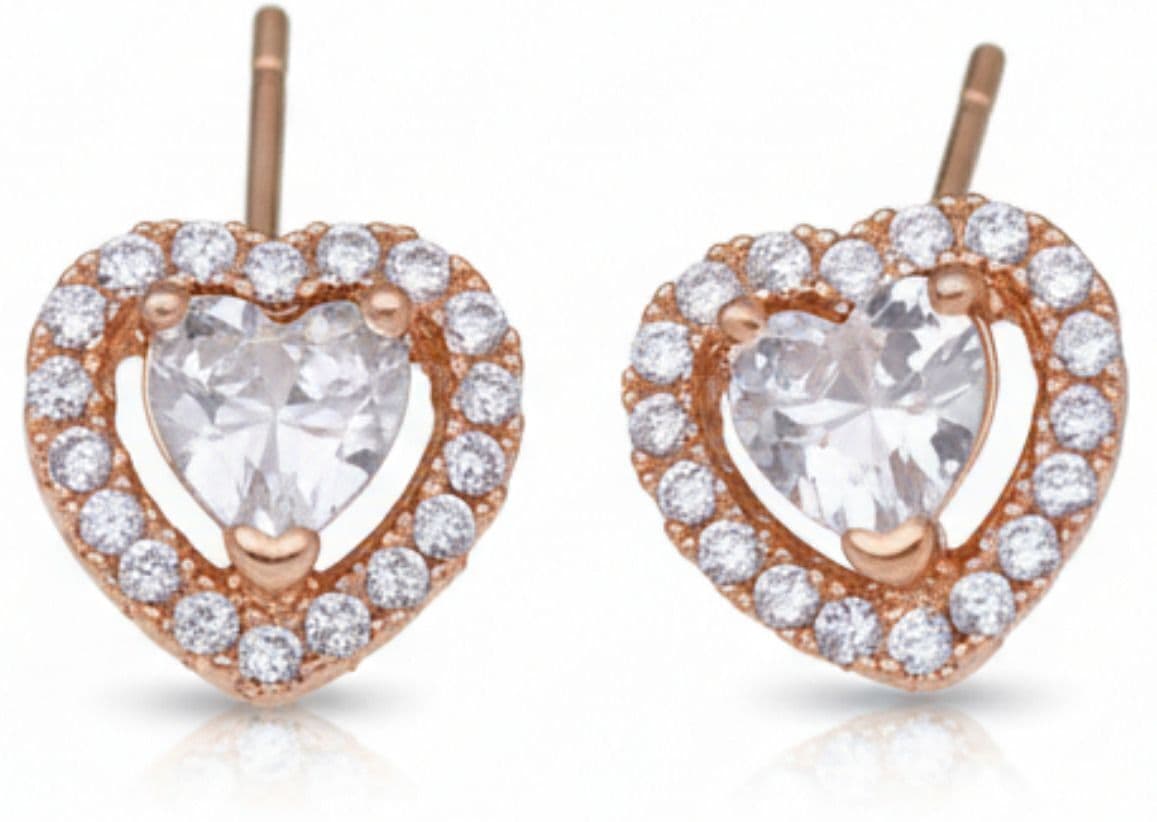 Forevershine Anti Tarnish Rose Gold Heart Stud Earrings, Cubic Zirconia Halo Design, Fashion Jewelry|lightweight|gift For Her|skin Friendly & Hypoallergenic|stylish Jewelry For Women & Girls - Image 4
